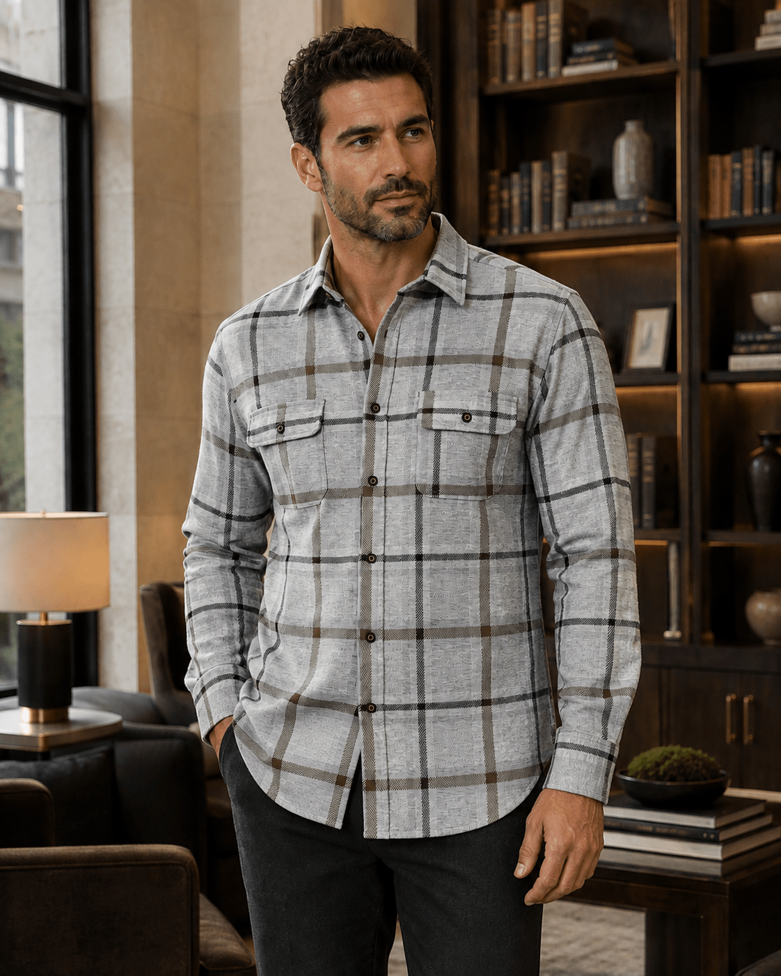 Stretch Plaid Flannel Shirt - F/X Fusion - Flannel Shirt - #color_Silver multi