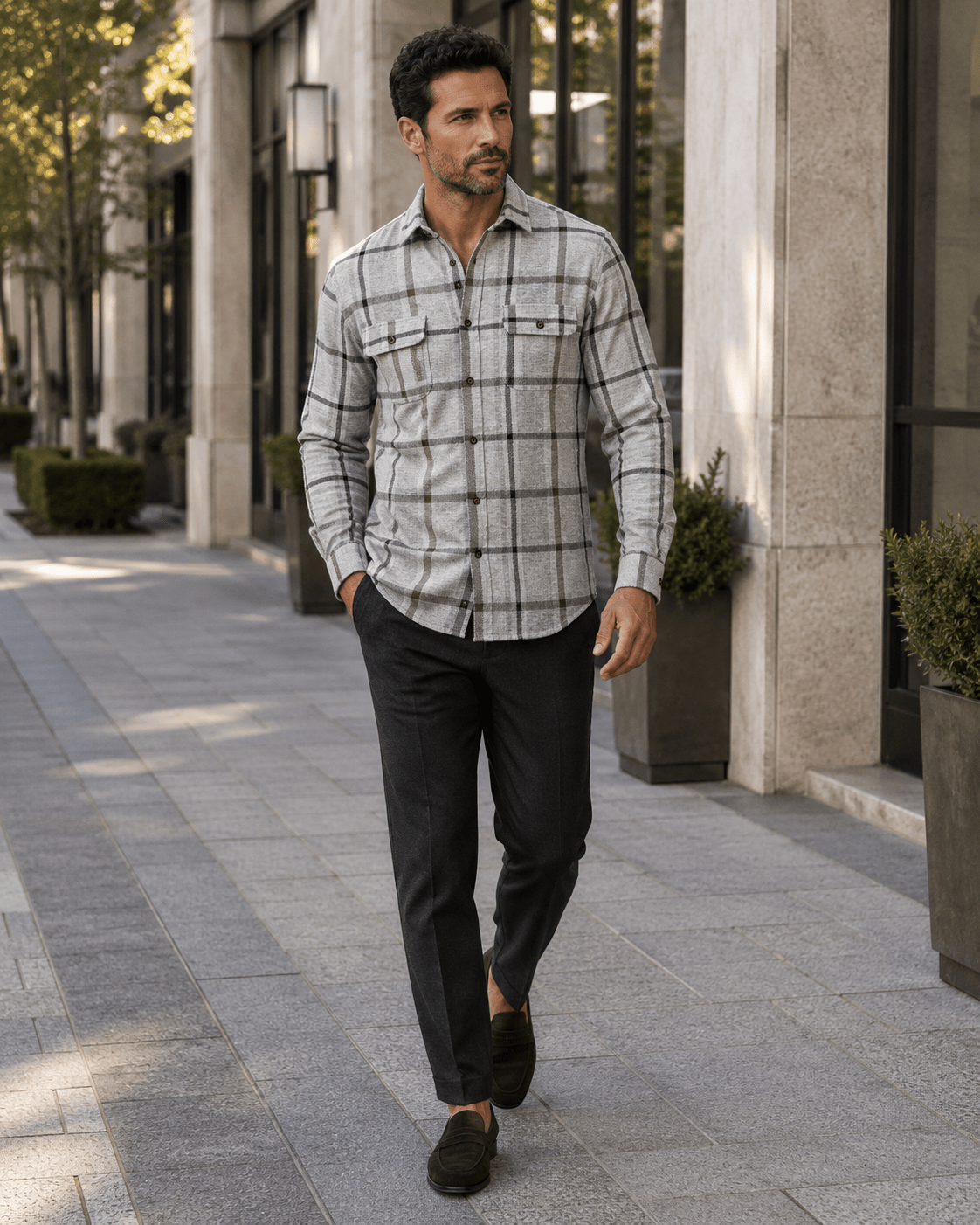 Stretch Plaid Flannel Shirt - F/X Fusion - Flannel Shirt - #color_Silver multi