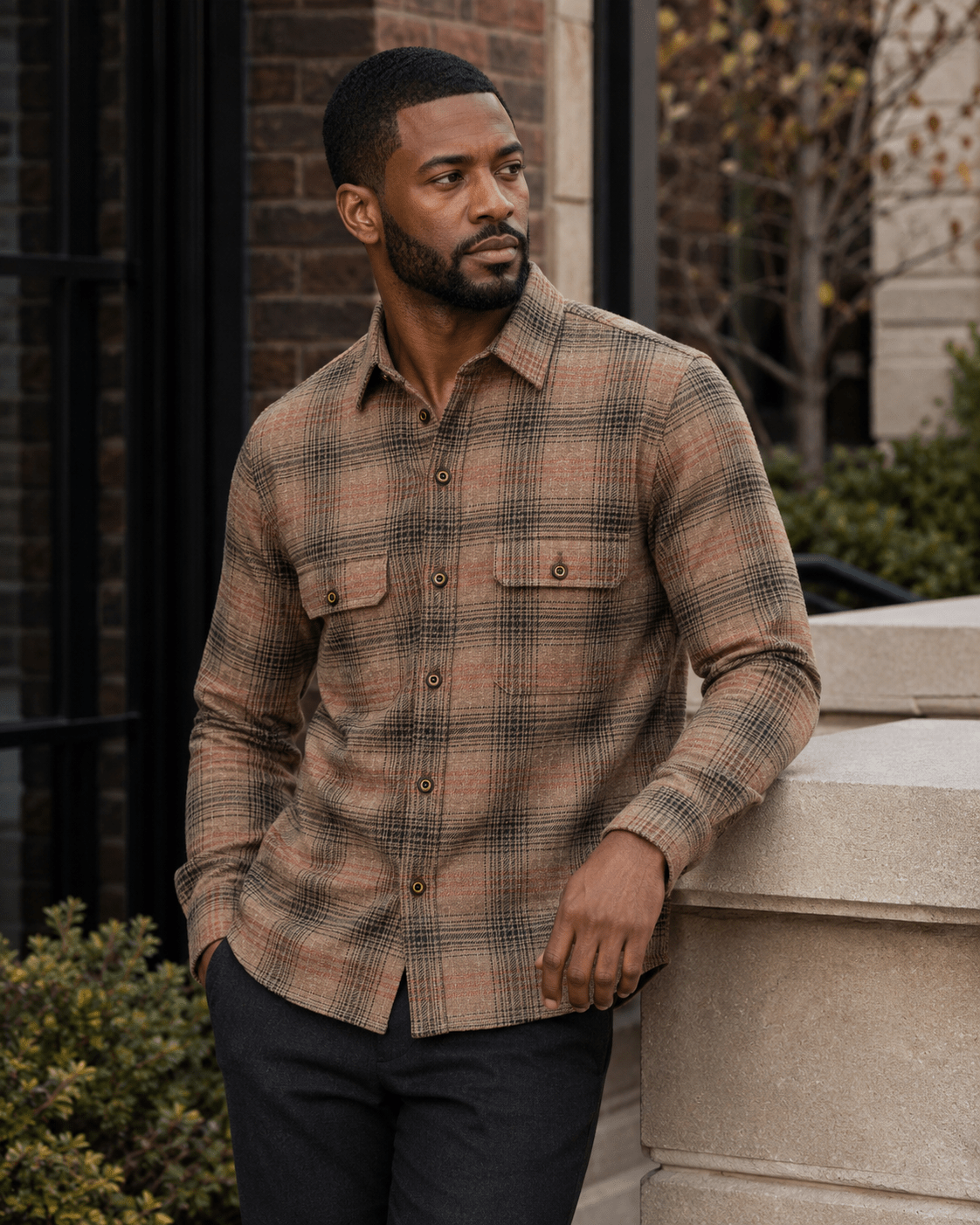 Stretch Plaid Flannel Shirt - F/X Fusion - Flannel Shirt - #color_Brown multi