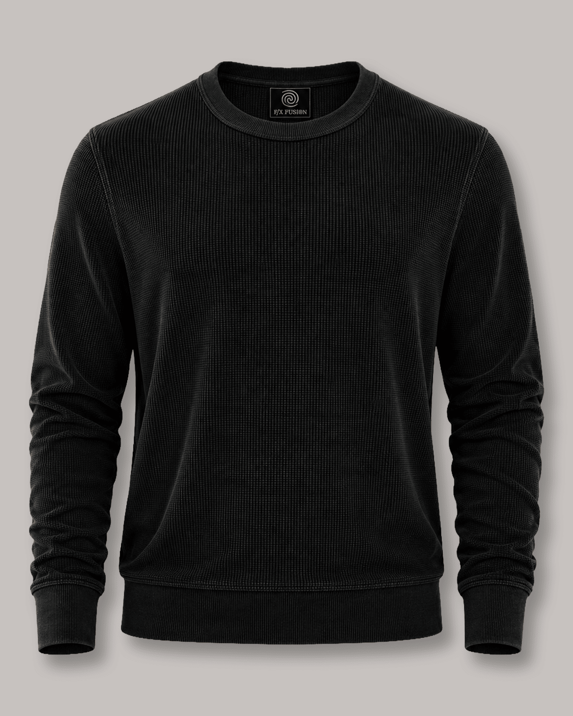 Sandwashed Thermal Crewneck Sweater - F/X Fusion - Crewneck Sweater - #color_Black