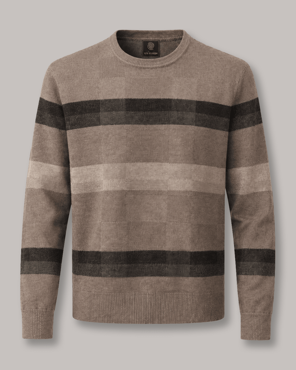 Textured Patterned Crewneck Sweater - F/X Fusion - Crewneck Sweater - #color_Taupe