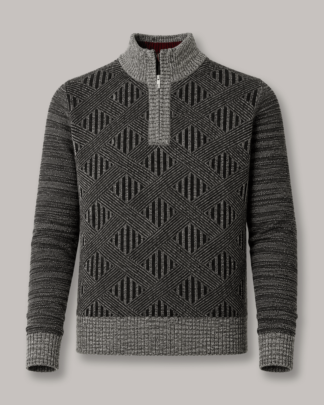 Textured Lattice Quarter-Zip Sweater - F/X Fusion - Quarter-Zip Sweater - #color_Grey