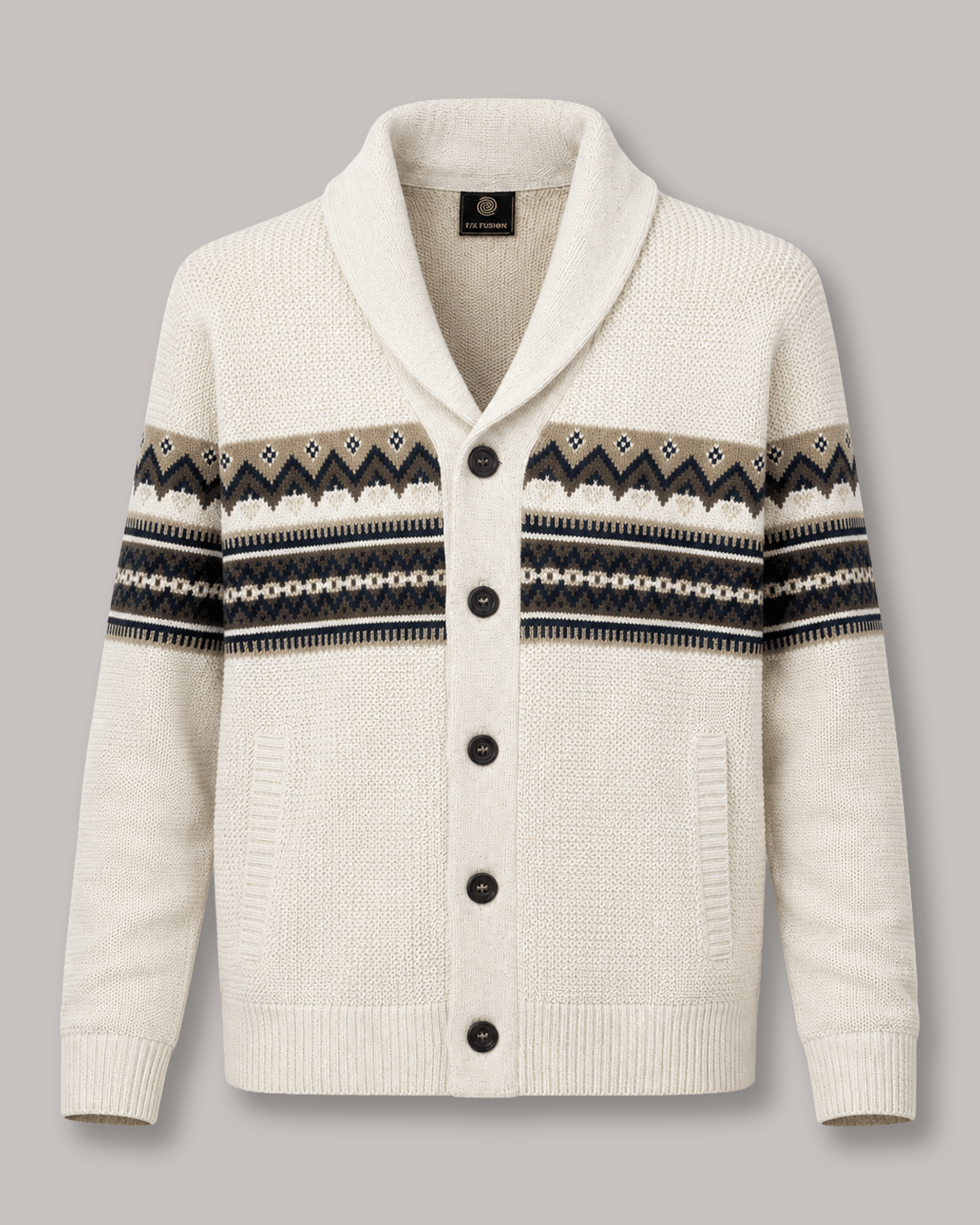 Fair Isle Shawl Collar Cardigan Sweater - F/X Fusion - Cardigan Sweater - #color_Platinum