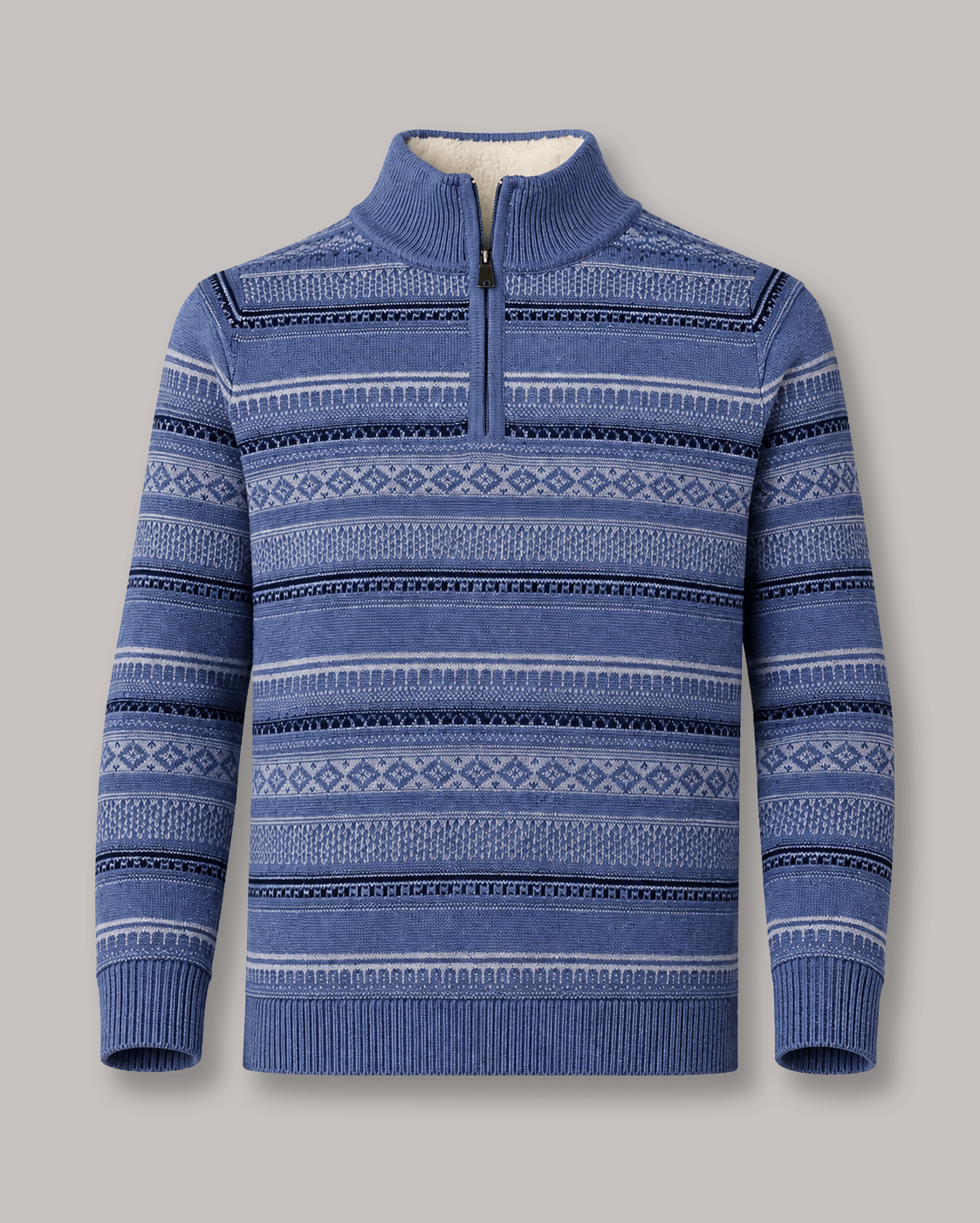 Sherpa-Lined Fair Isle Quarter-Zip Sweater - F/X Fusion - Quarter-Zip Sweater - #color_Blue
