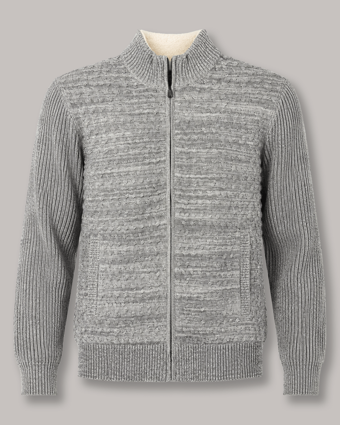 Sherpa-Lined Cable Full-Zip Sweater - F/X Fusion - Full-Zip Sweater - #color_Grey