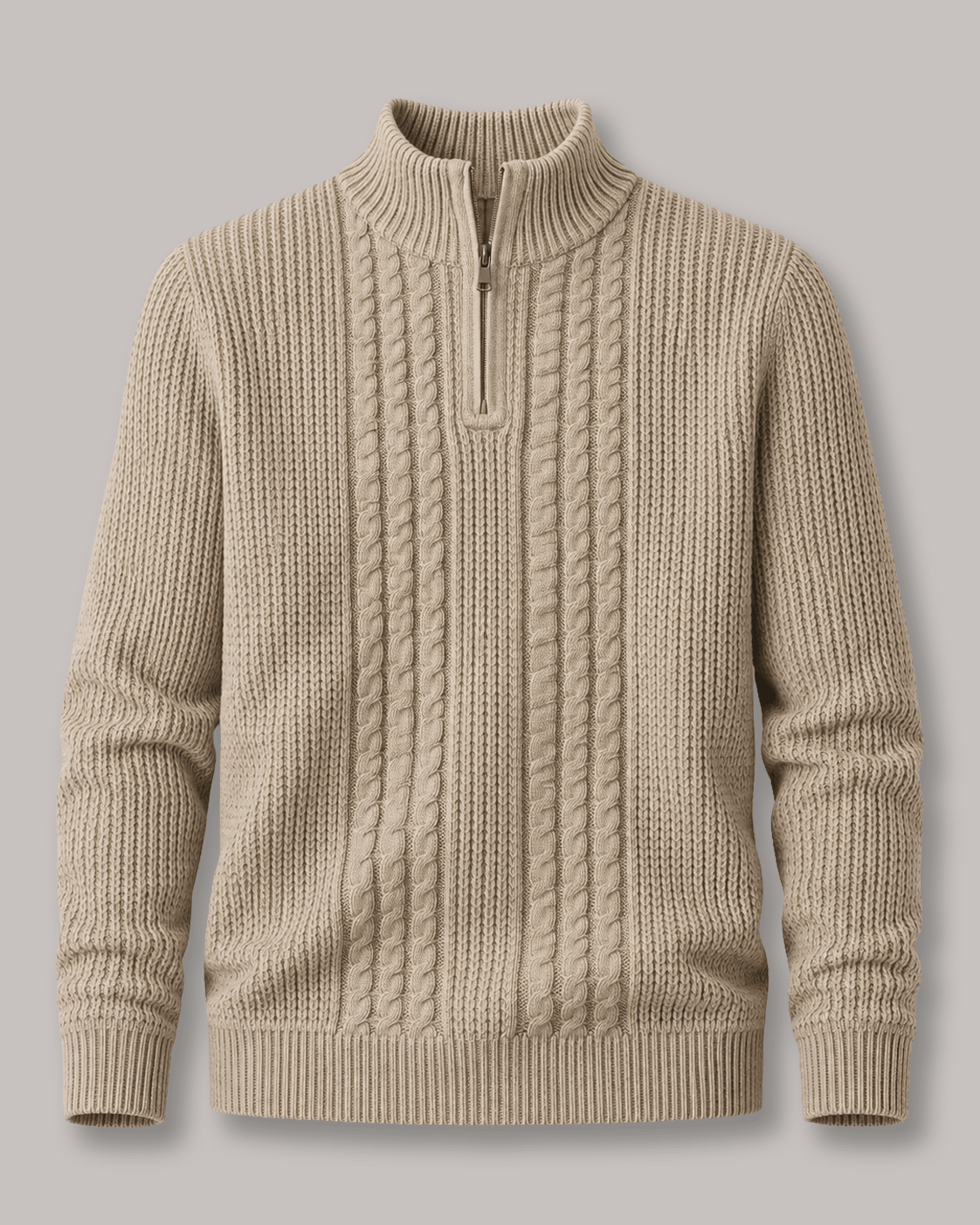 Plaited Cable Quarter-Zip Sweater - F/X Fusion - Quarter-Zip Sweater - #color_Oatmeal