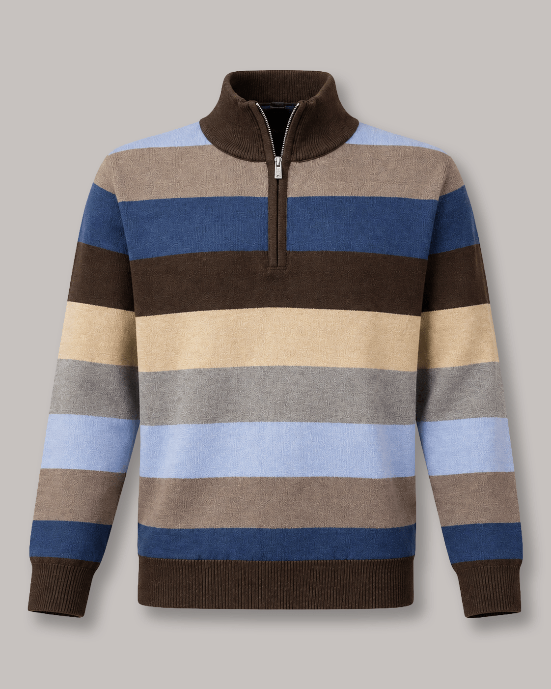 Rugby Stripe Quarter-Zip Sweater - F/X Fusion - Quarter-Zip Sweater - #color_Brown