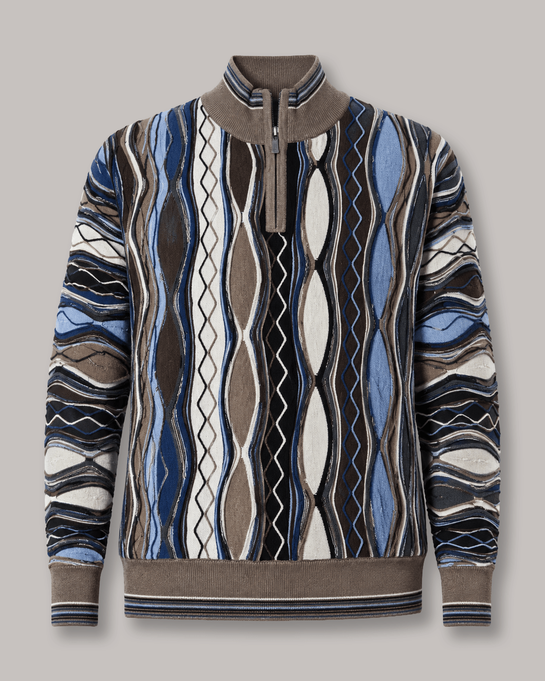 Vertical Textured Quarter-Zip Sweater - F/X Fusion - Quarter-Zip Sweater - #color_Taupe