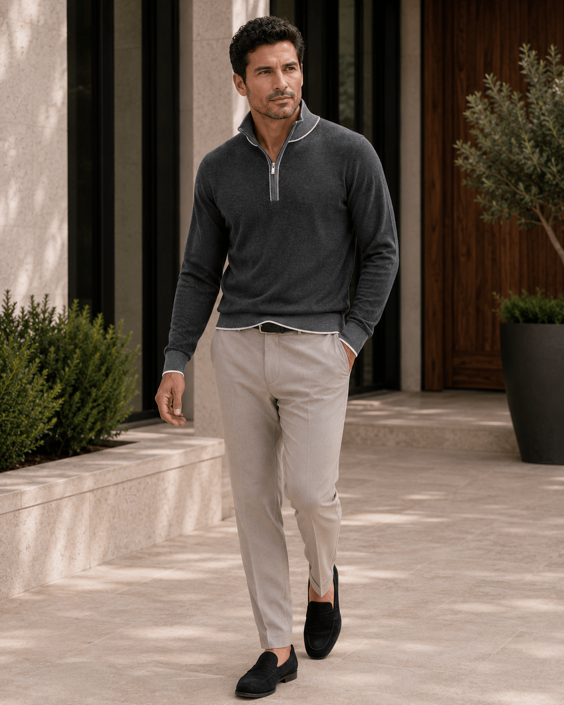 Birdseye Quarter-Zip Sweater - F/X Fusion - Quarter-Zip Sweater - #color_Black
