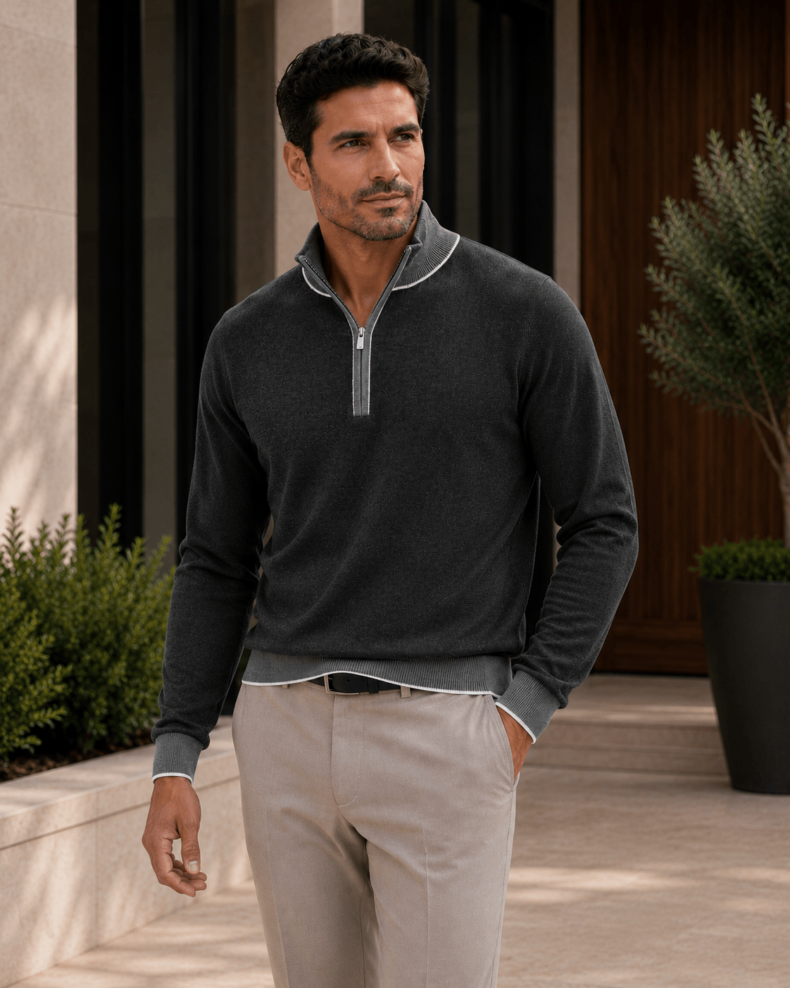Birdseye Quarter-Zip Sweater - F/X Fusion - Quarter-Zip Sweater - #color_Black