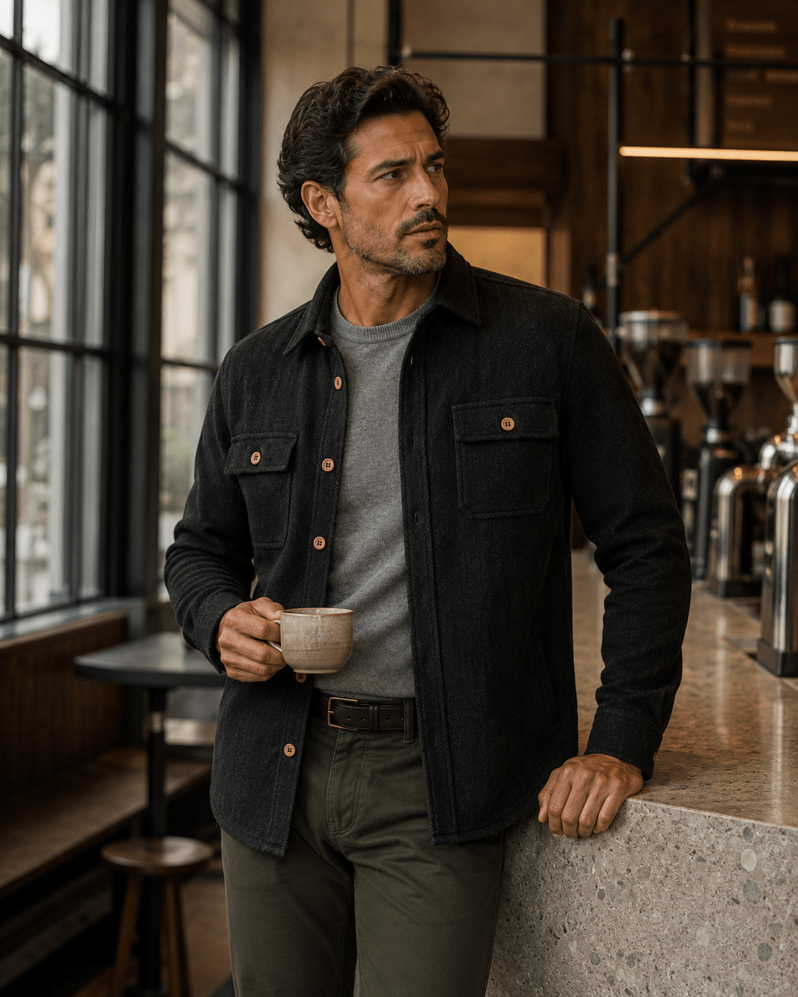 Herringbone Shirt Jacket - F/X Fusion - Shirt Jacket - #color_Black