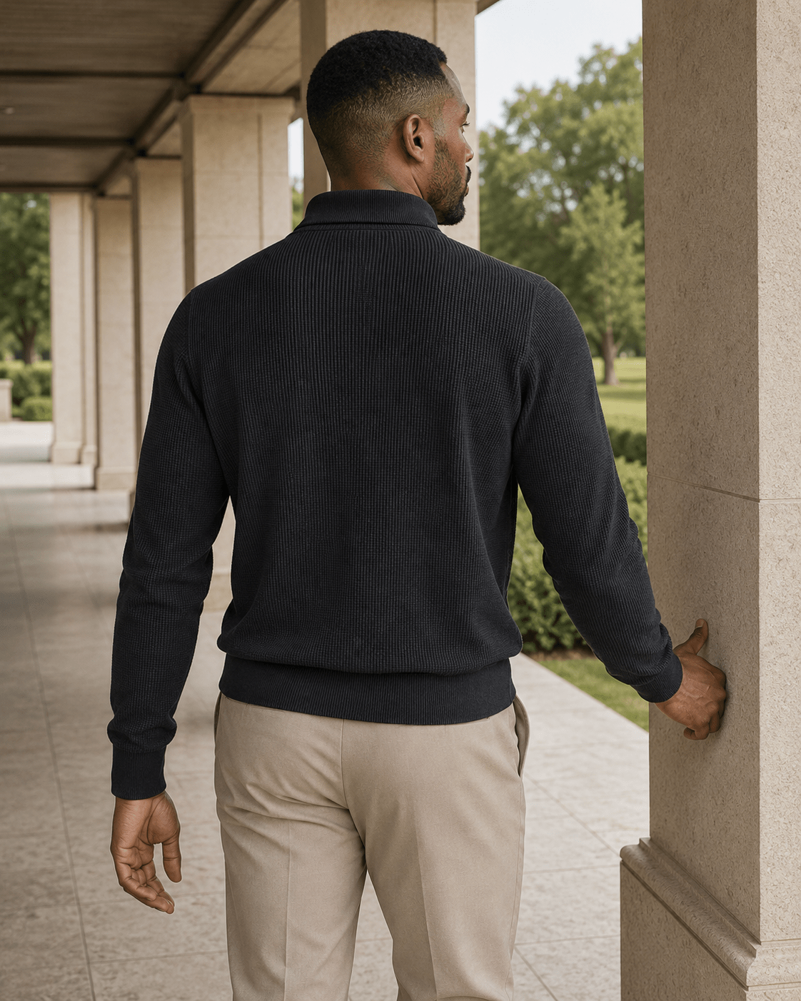 Sandwashed Thermal Quarter-Zip Sweater - F/X Fusion - Quarter-Zip Sweater - #color_Black