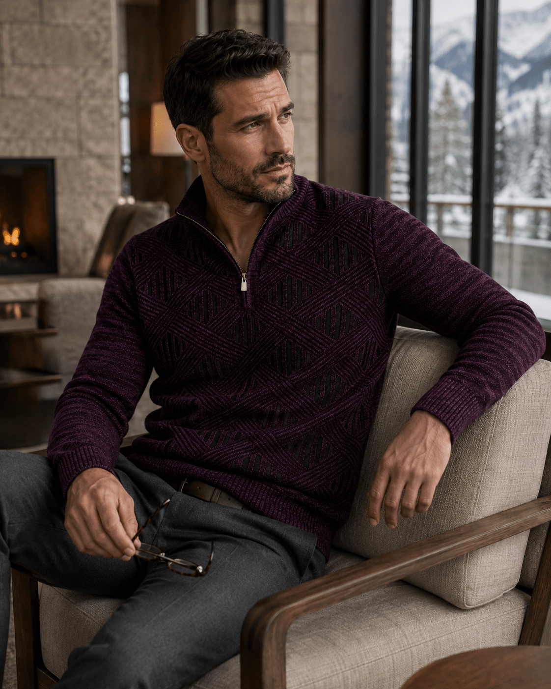 Textured Lattice Quarter-Zip Sweater - F/X Fusion - Quarter-Zip Sweater - #color_Black