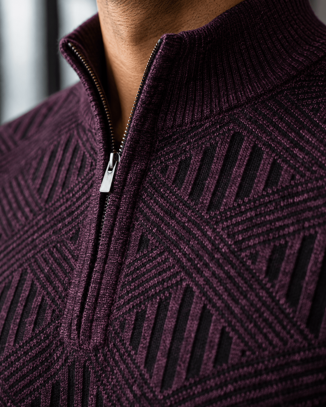Textured Lattice Quarter-Zip Sweater - F/X Fusion - Quarter-Zip Sweater - #color_Black