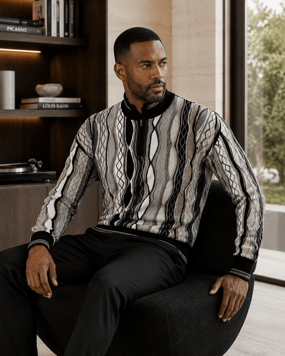 Vertical Textured Quarter-Zip Sweater - F/X Fusion - Quarter-Zip Sweater - #color_Black