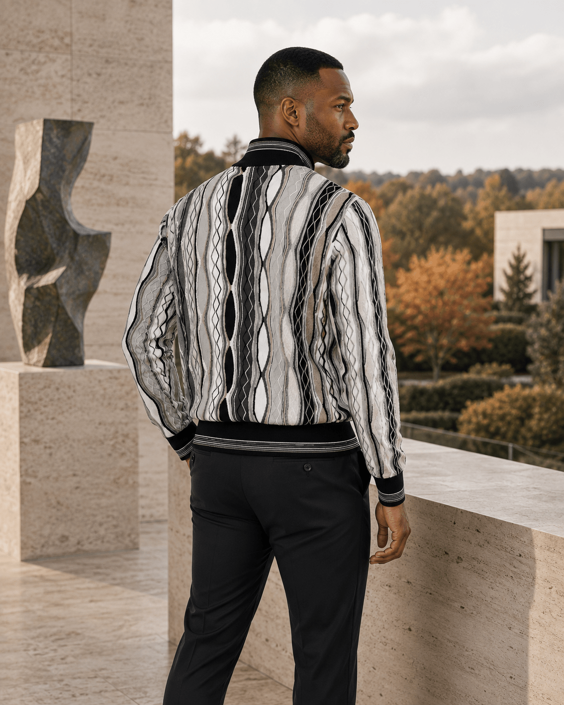 Vertical Textured Quarter-Zip Sweater - F/X Fusion - Quarter-Zip Sweater - #color_Black