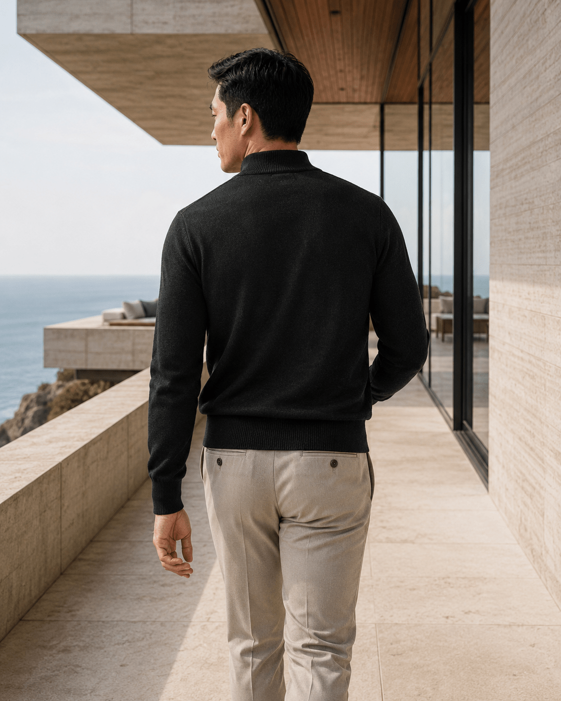 Cotton-Blend Quarter-Zip Sweater - F/X Fusion - Quarter-Zip Sweater - #color_Black