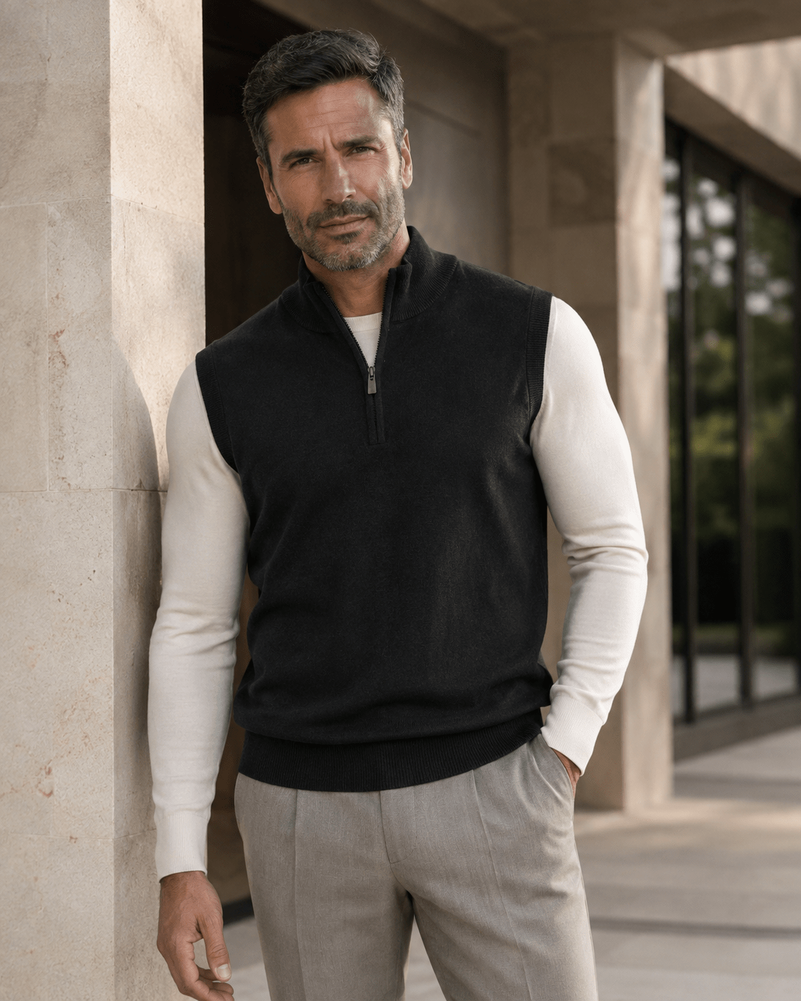 Cotton-Blend Quarter-Zip Vest - F/X Fusion - Quarter-Zip Vest - #color_Black