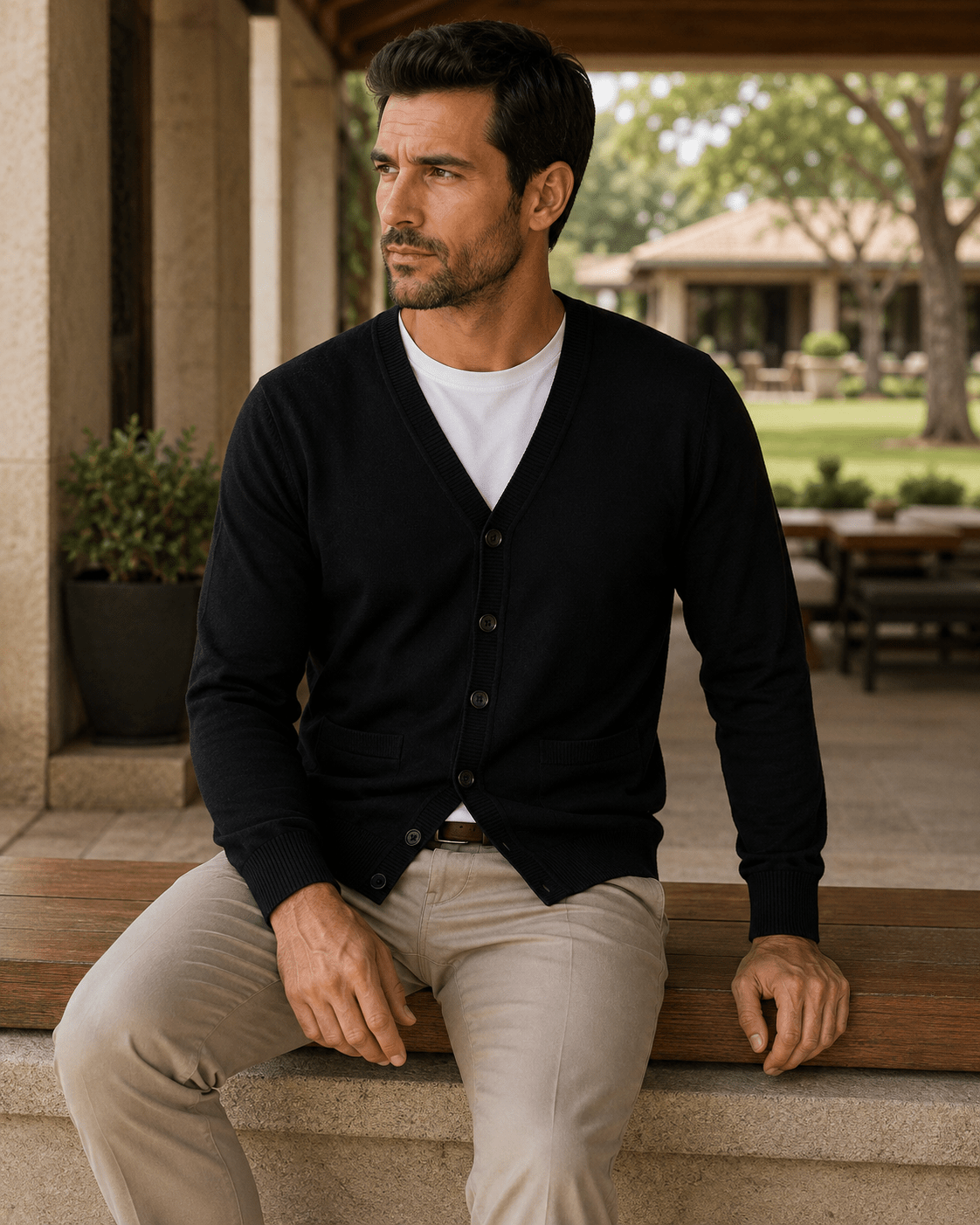 Jersey Button Cardigan Sweater - F/X Fusion - Cardigan Sweater - #color_Black
