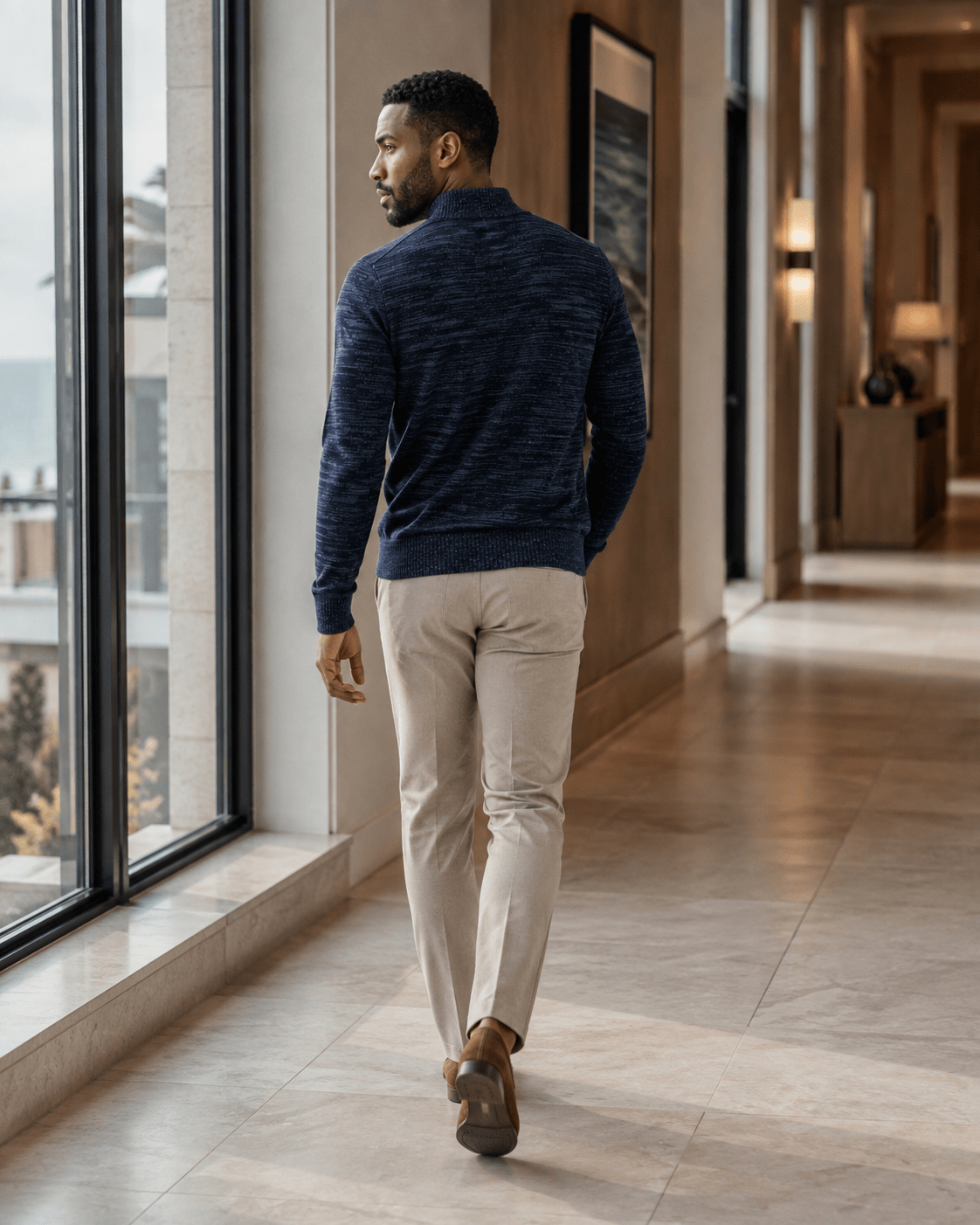 Textured Lattice Quarter-Zip Sweater - F/X Fusion - Quarter-Zip Sweater - #color_Blue