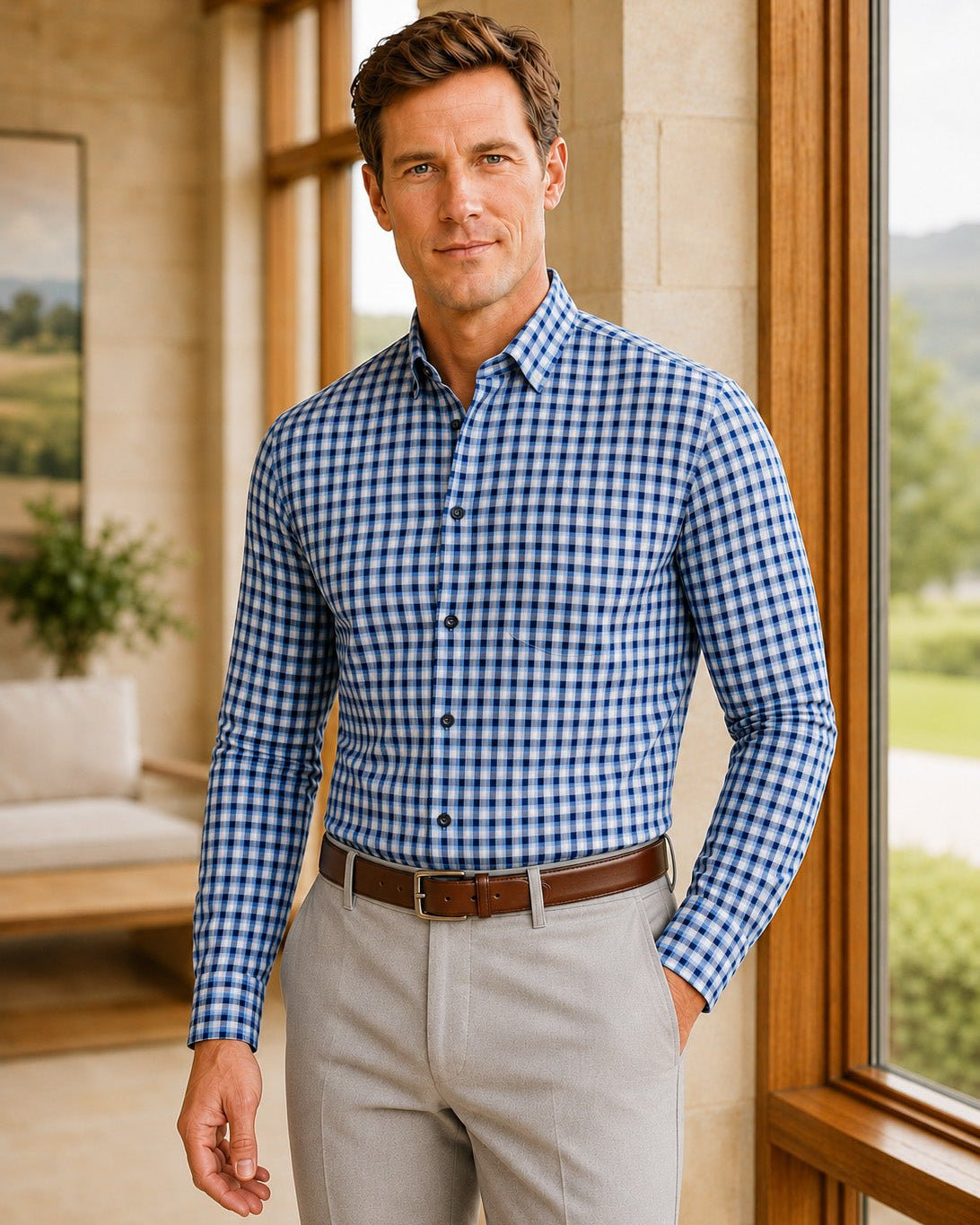 Check Underbutton Dress Shirt - F/X Fusion - Underbutton Dress shirt - #color_Blue