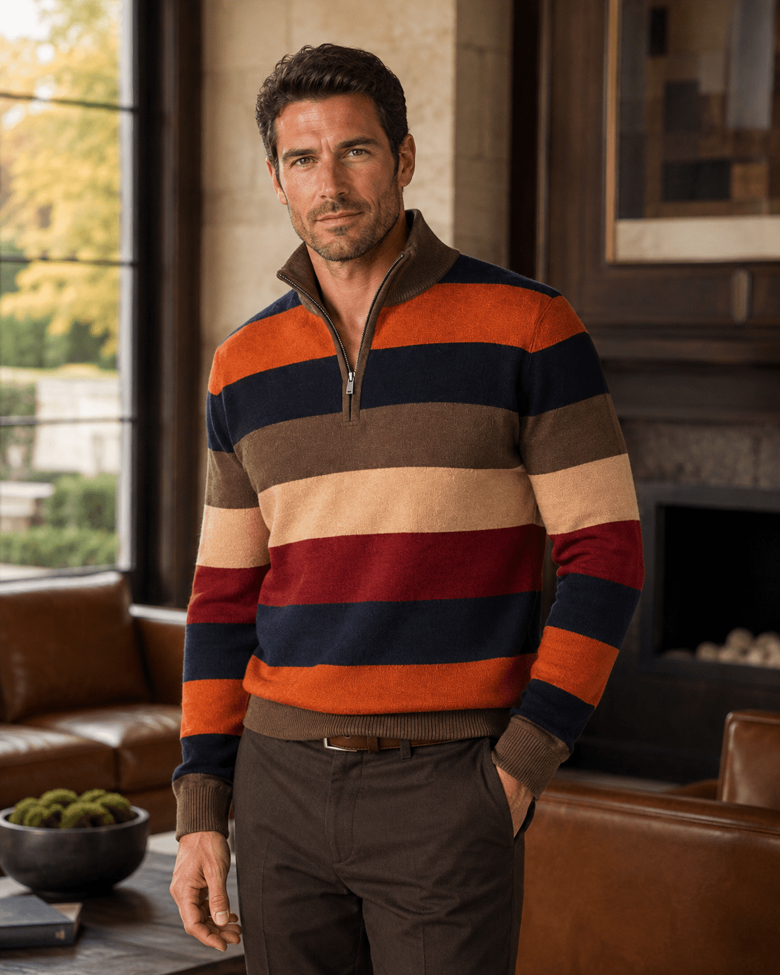 Rugby Stripe Quarter-Zip Sweater - F/X Fusion - Quarter-Zip Sweater - #color_Bright Combo