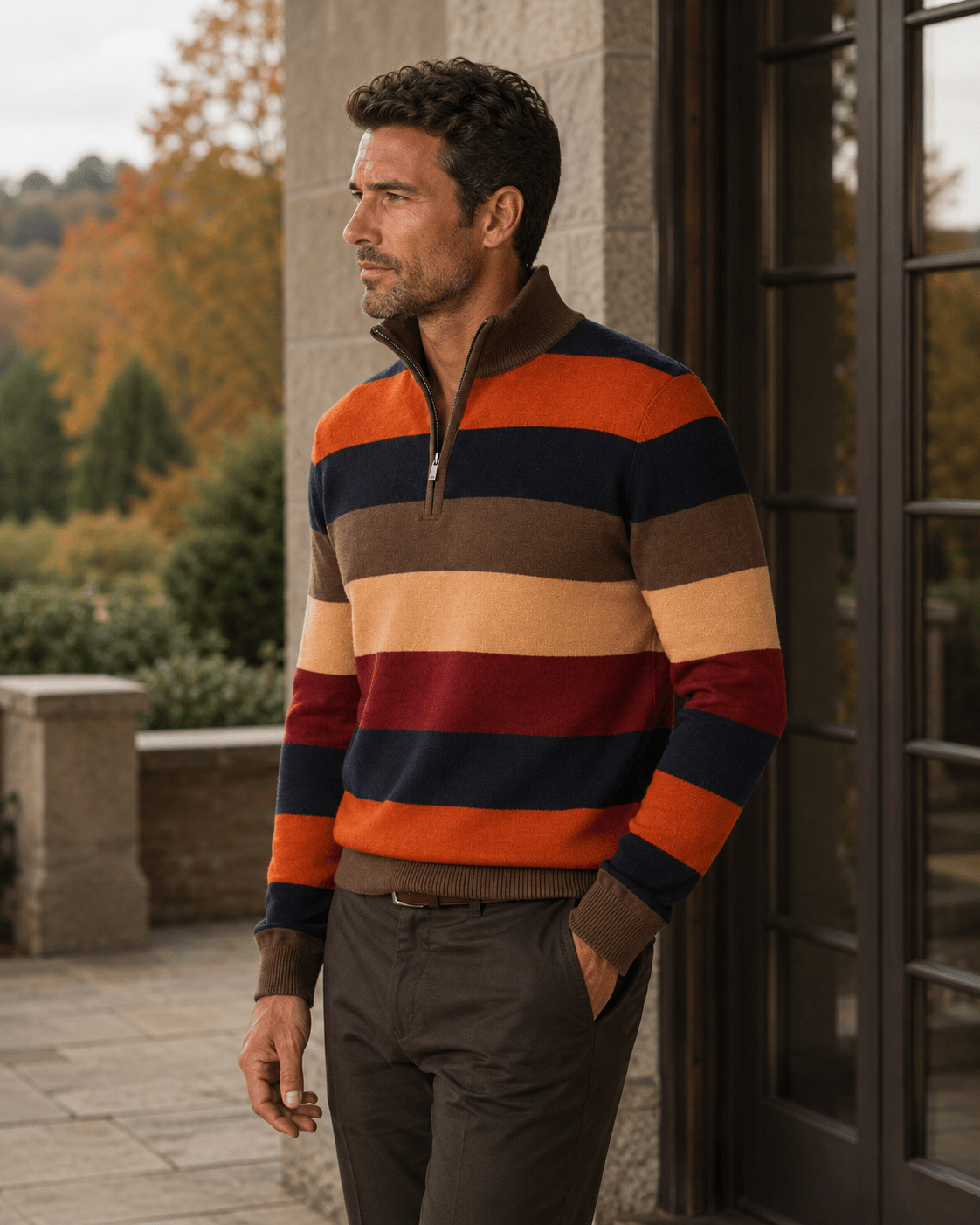 Rugby Stripe Quarter-Zip Sweater - F/X Fusion - Quarter-Zip Sweater - #color_Bright Combo