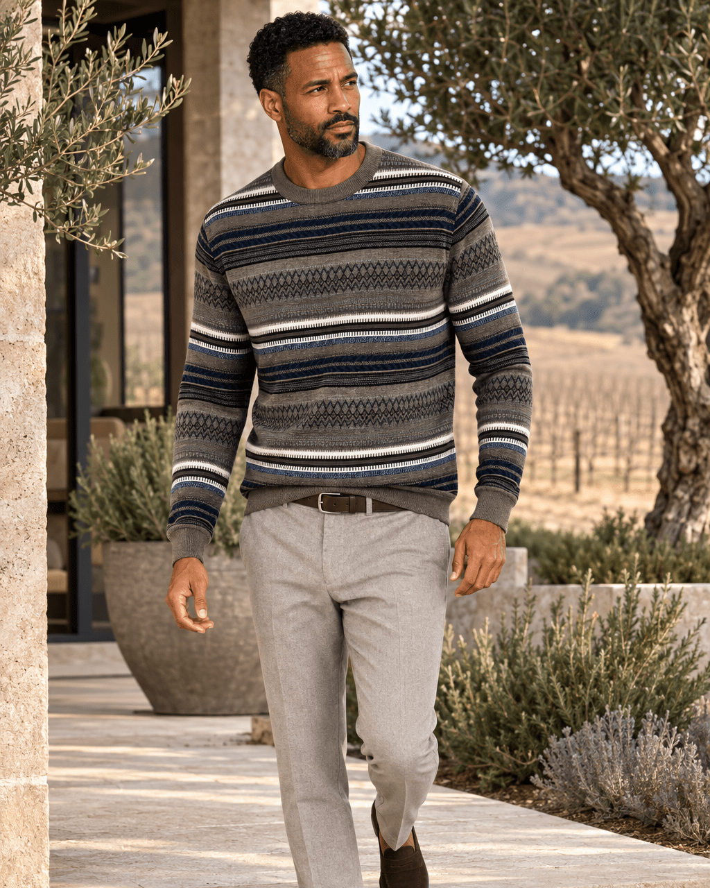 Novelty Stripe Crewneck Sweater - F/X Fusion - Crewneck Sweater - #color_Taupe