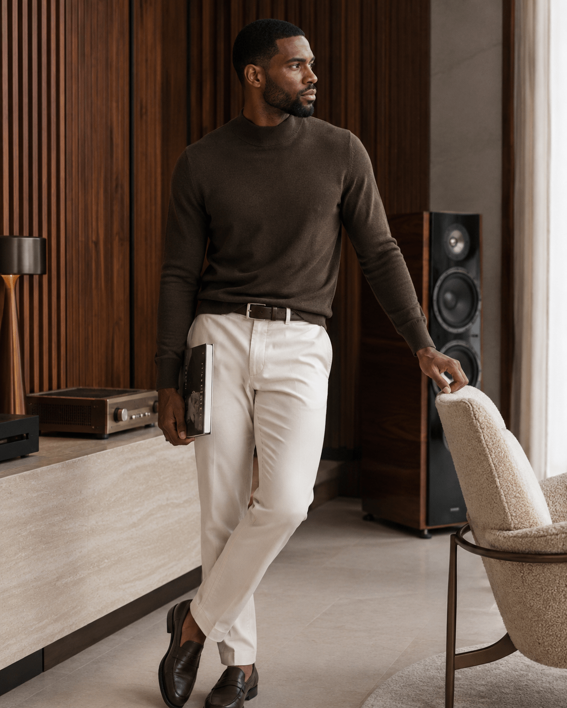 Cotton-Blend Mock Neck Sweater - F/X Fusion - Mock Neck Sweater - #color_Brown Heather