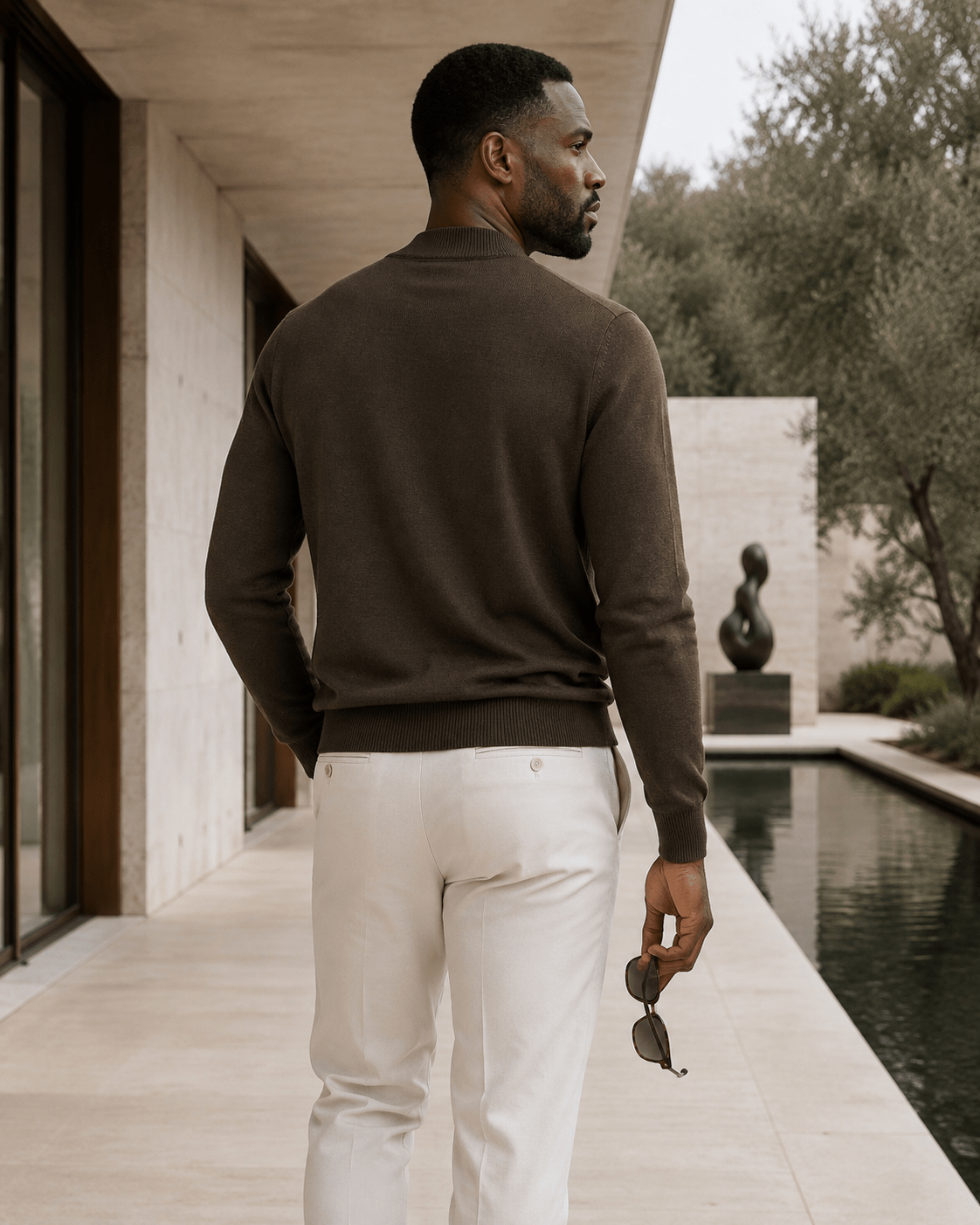 Cotton-Blend Mock Neck Sweater - F/X Fusion - Mock Neck Sweater - #color_Brown Heather