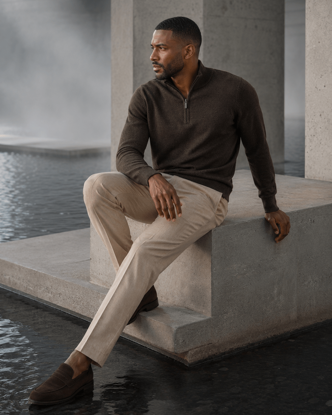 Cotton-Blend Quarter-Zip Sweater - F/X Fusion - Quarter-Zip Sweater - #color_Brown Heather