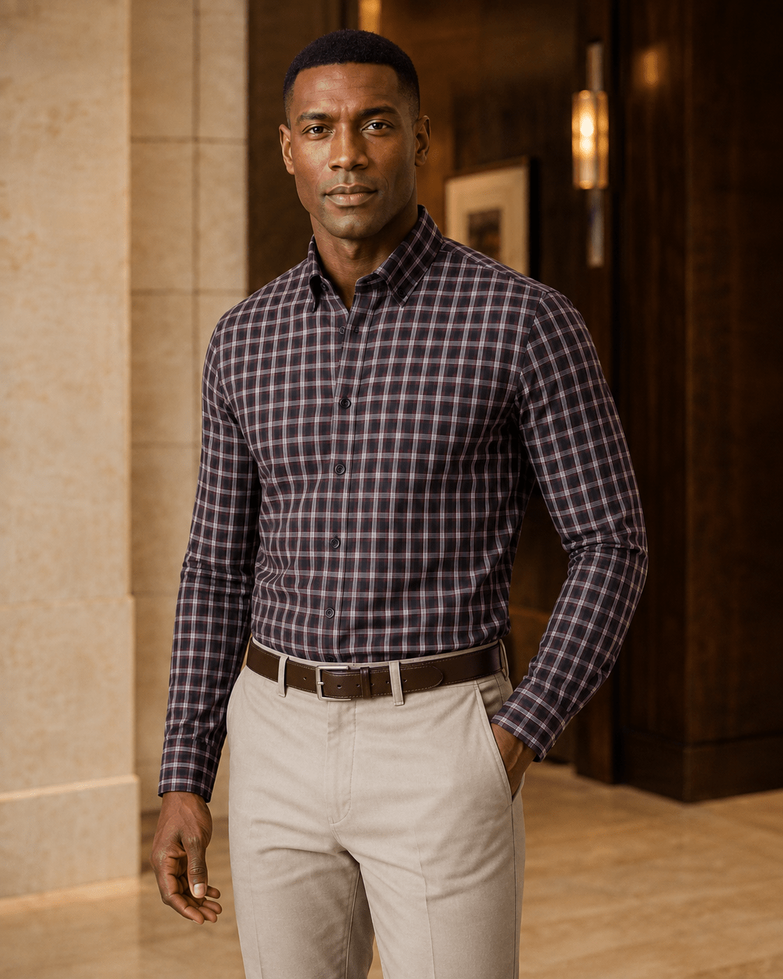 Cotton Blend Plaid Underbutton Shirt - F/X Fusion - Underbutton Dress shirt - #color_Burgundy
