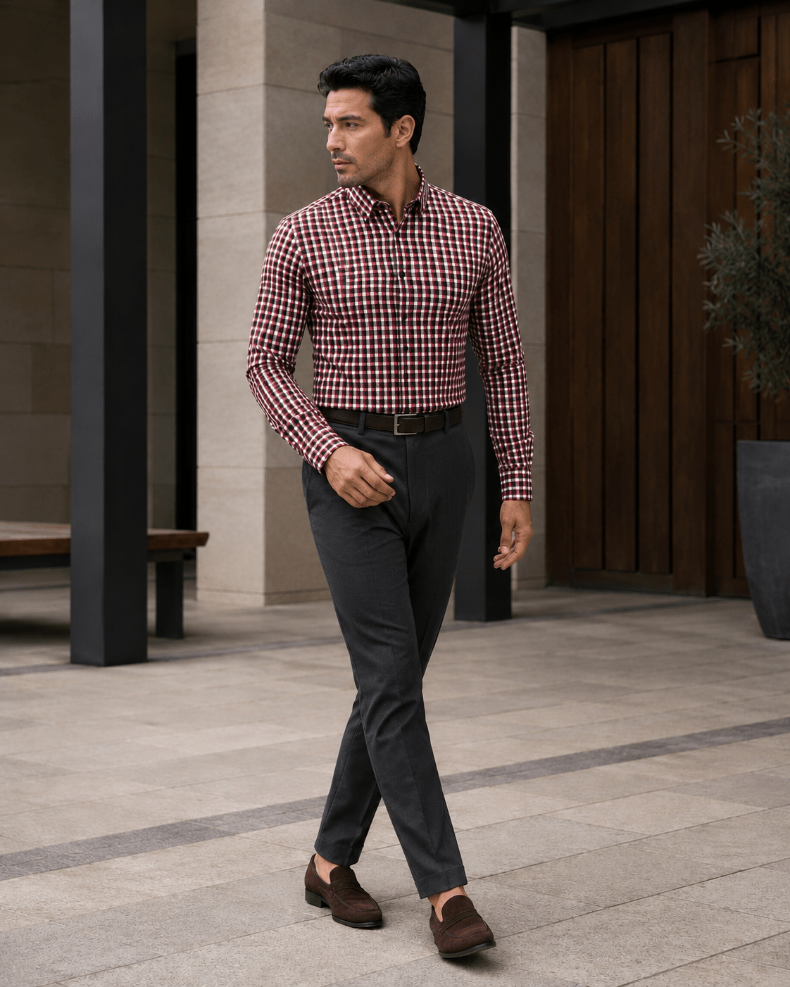 Check Underbutton Dress Shirt - F/X Fusion - Underbutton Dress shirt - #color_Burgundy