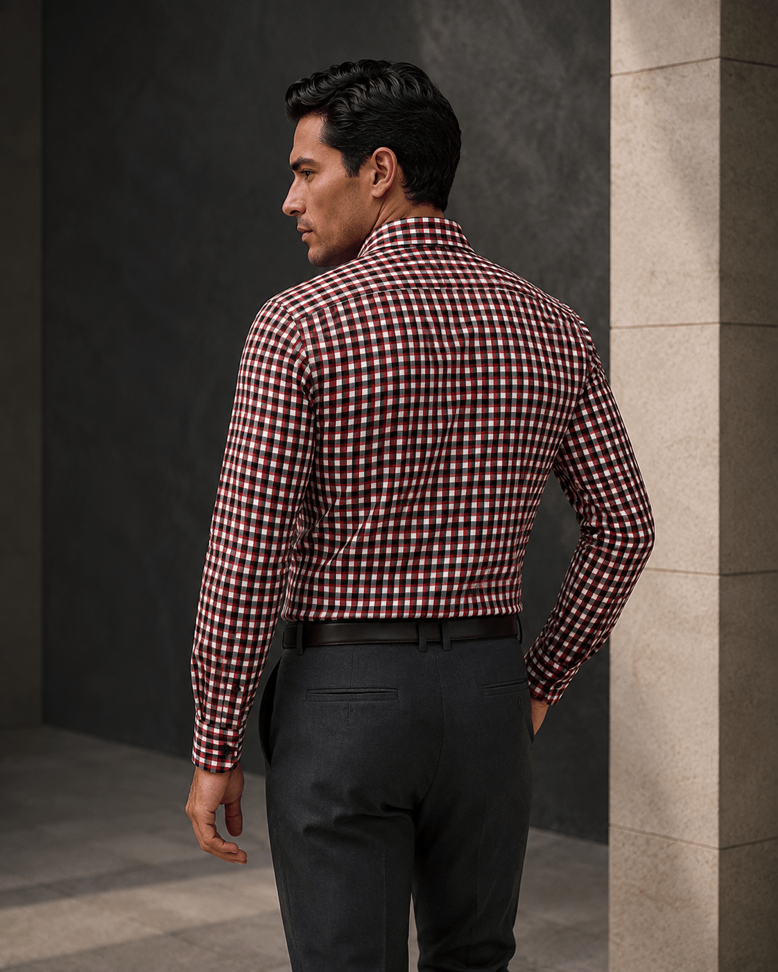 Check Underbutton Dress Shirt - F/X Fusion - Underbutton Dress shirt - #color_Burgundy