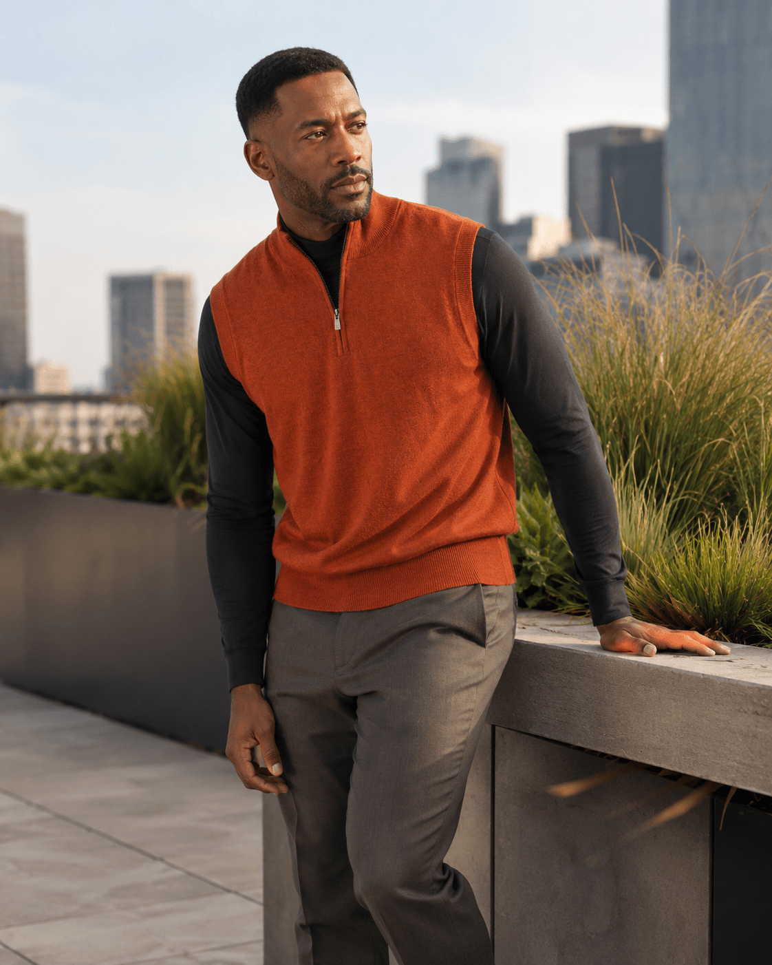 Cotton-Blend Quarter-Zip Vest - F/X Fusion - Quarter-Zip Vest - #color_Burnt Orange