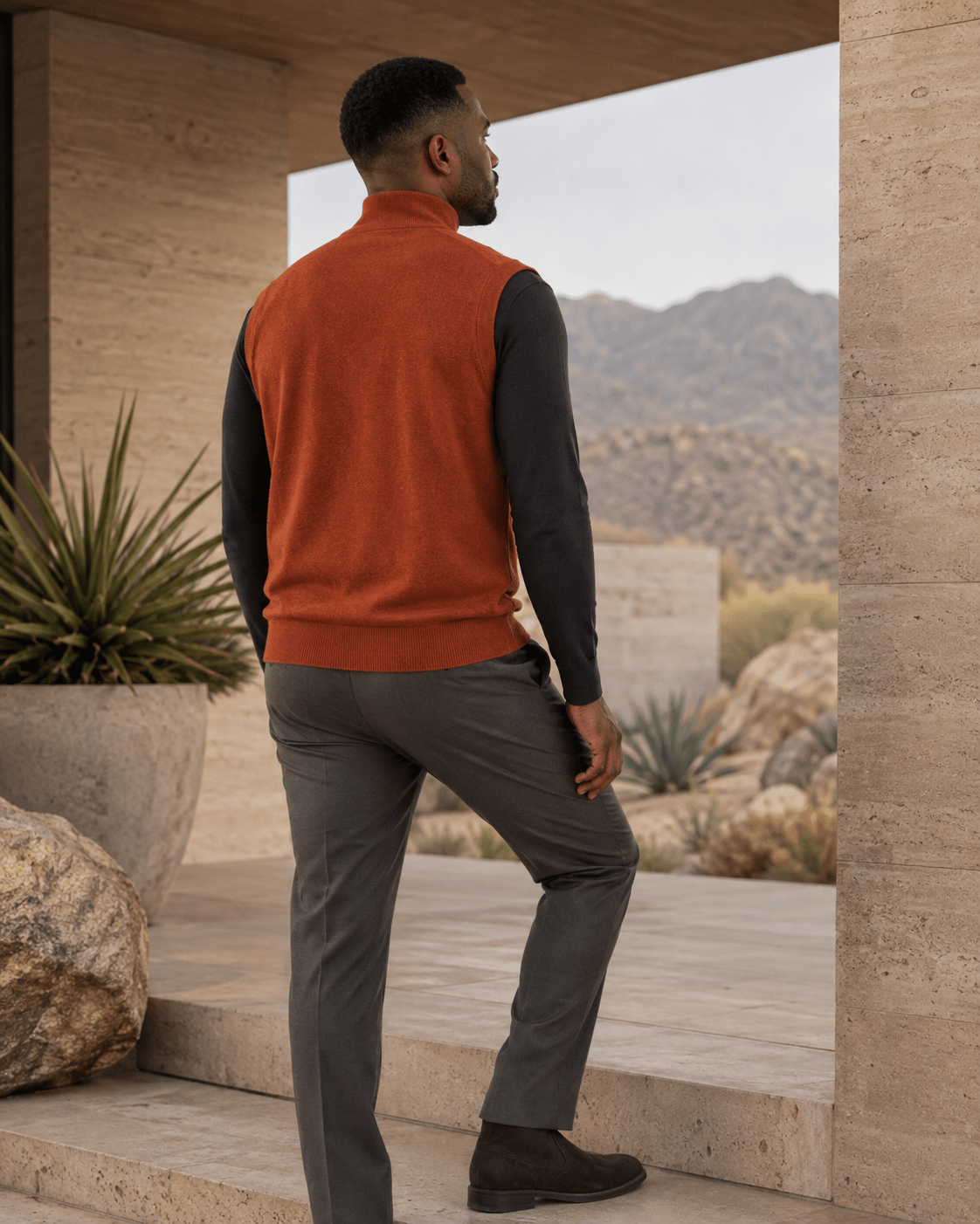 Cotton-Blend Quarter-Zip Vest - F/X Fusion - Quarter-Zip Vest - #color_Burnt Orange