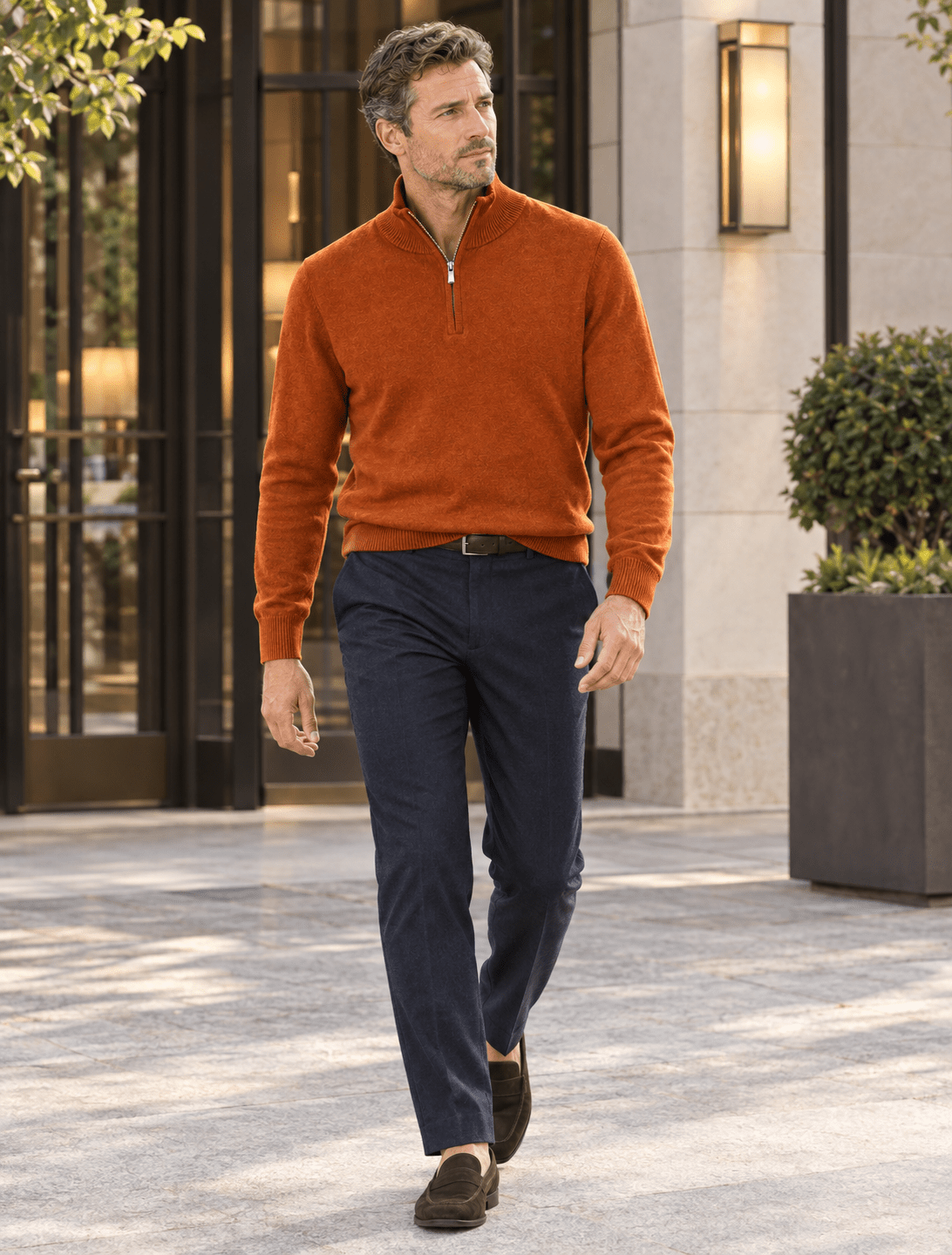 Cotton-Blend Quarter-Zip Sweater - F/X Fusion - Quarter-Zip Sweater - #color_Butterscotch