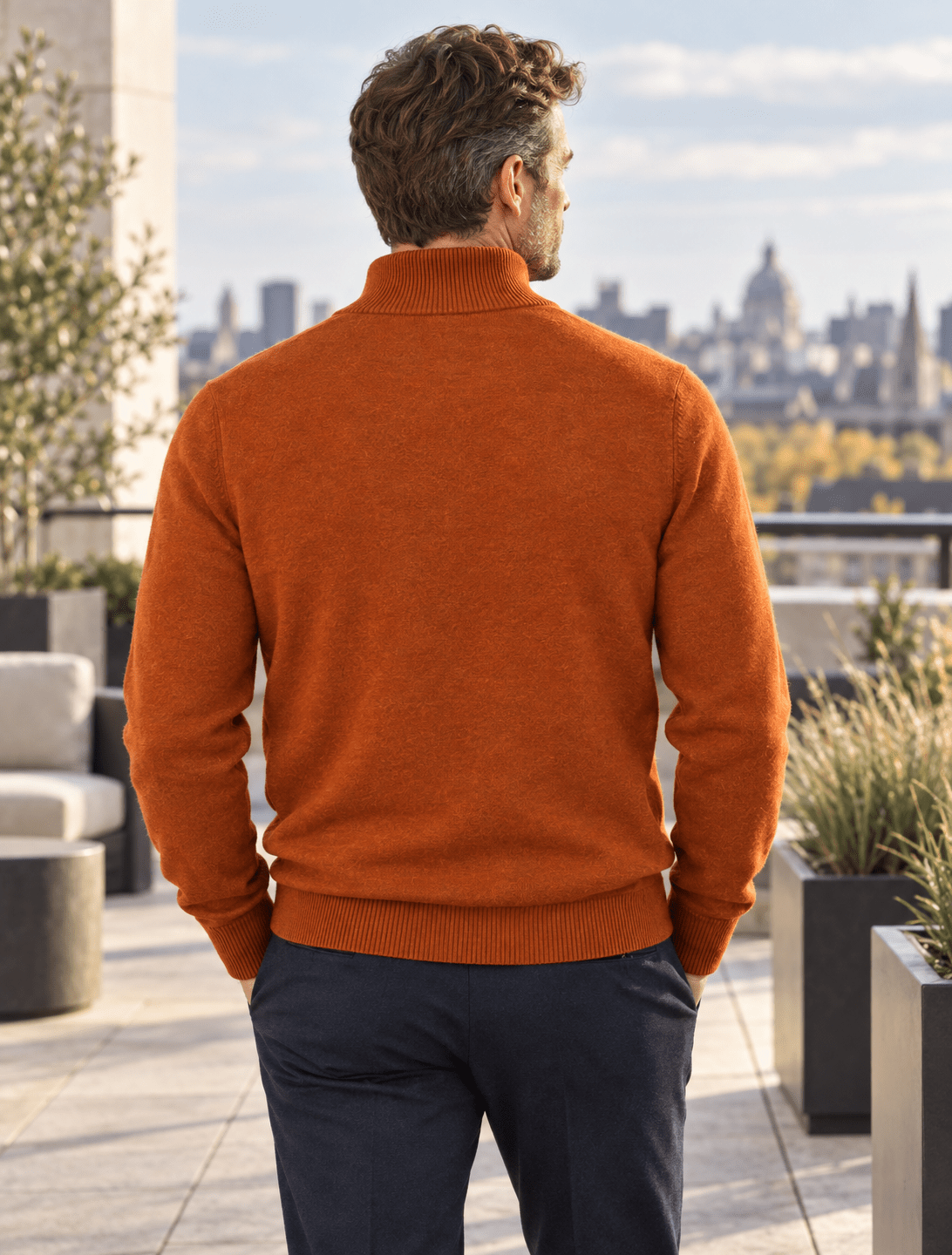 Cotton-Blend Quarter-Zip Sweater - F/X Fusion - Quarter-Zip Sweater - #color_Butterscotch