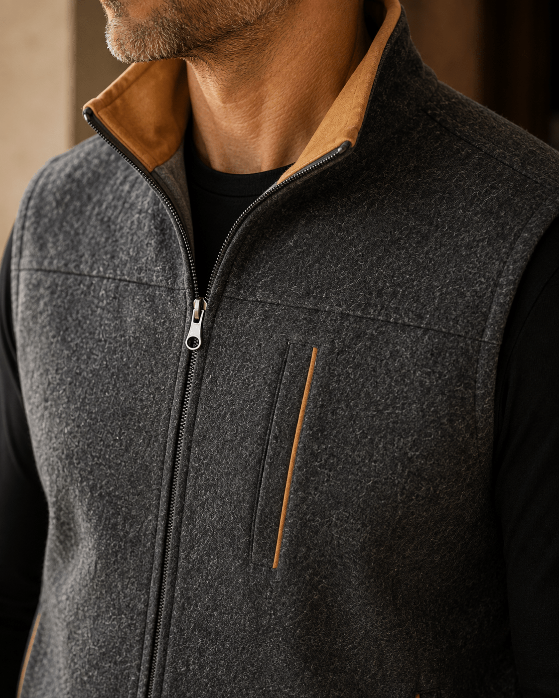 Melton Melange Full-Zip Vest - F/X Fusion - Full-Zip Vest - #color_Charcoal Marl