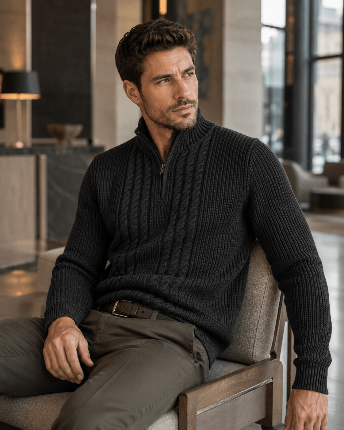 Plaited Cable Quarter-Zip Sweater - F/X Fusion - Quarter-Zip Sweater - #color_Charcoal