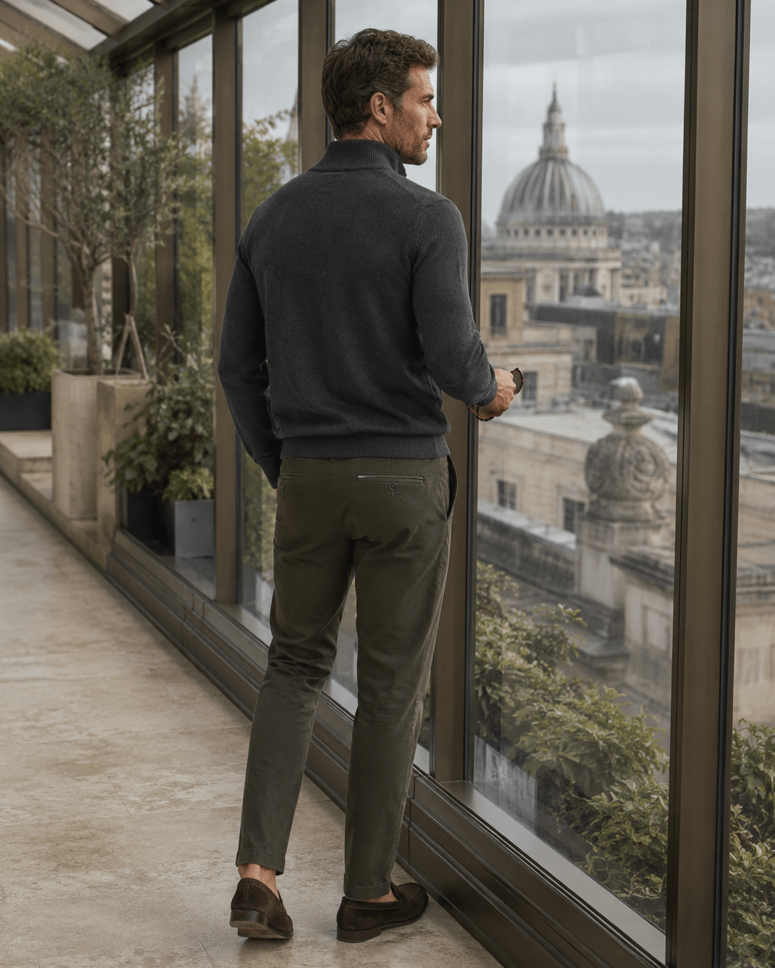 Cotton-Blend Quarter-Zip Sweater - F/X Fusion - Quarter-Zip Sweater - #color_Charcoal Heather