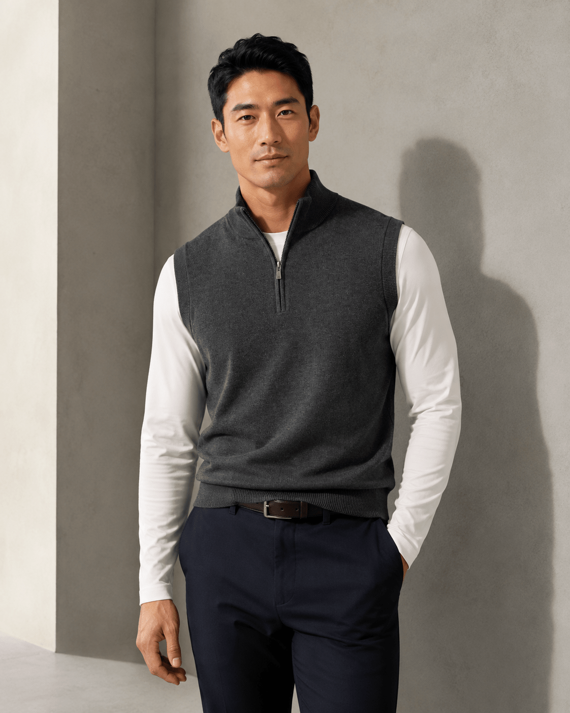 Cotton-Blend Quarter-Zip Vest - F/X Fusion - Quarter-Zip Vest - #color_Charcoal Heather