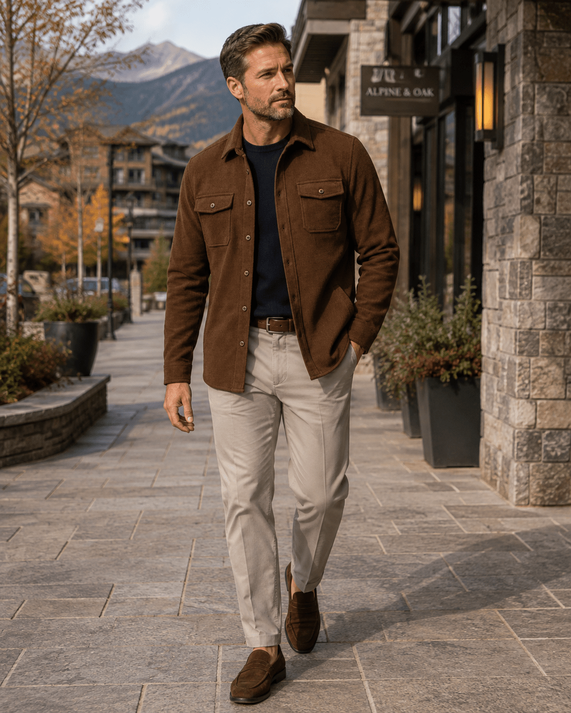 Washed Stretch Cord Button-Up Shirt - F/X Fusion - Overshirt Button-Up - #color_Brown