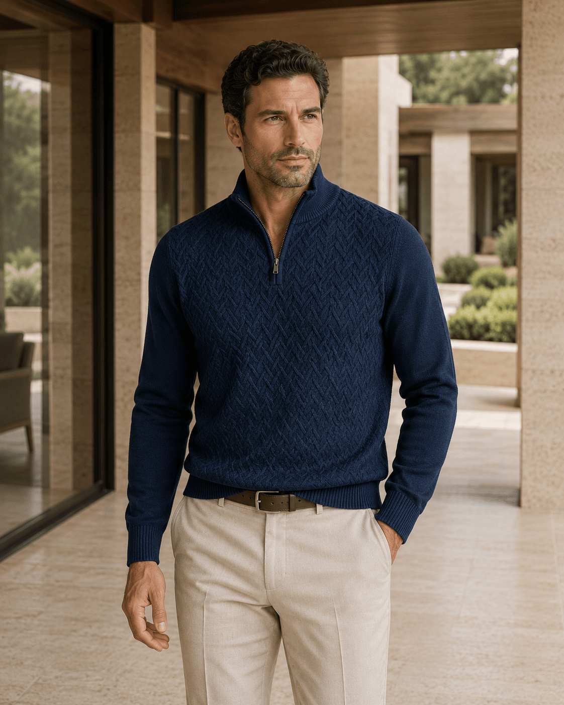 Textured Quarter-Zip Sweater - F/X Fusion - Quarter-Zip Sweater - #color_Cobalt