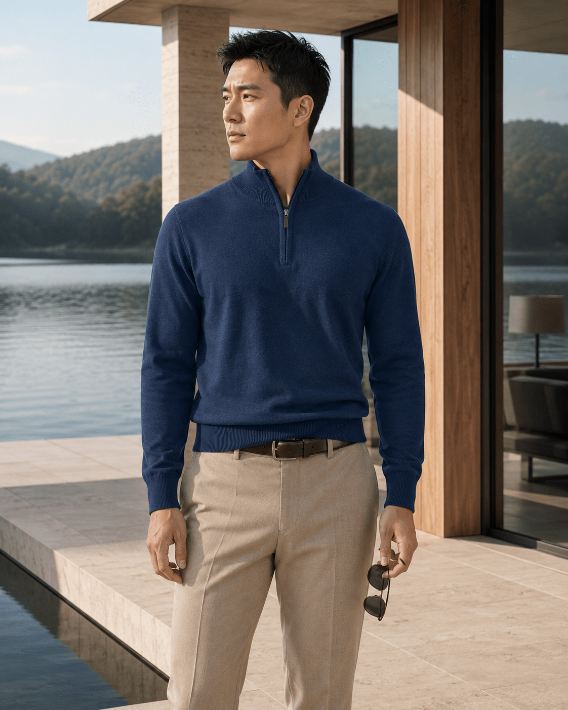 Cotton-Blend Quarter-Zip Sweater - F/X Fusion - Quarter-Zip Sweater - #color_Cobalt