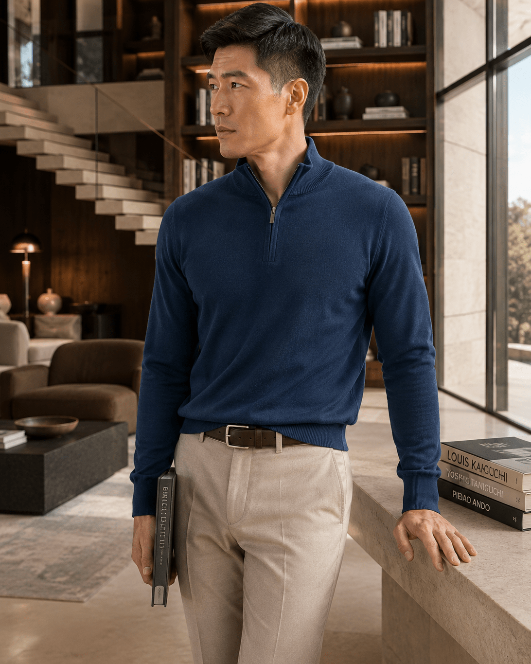 Cotton-Blend Quarter-Zip Sweater - F/X Fusion - Quarter-Zip Sweater - #color_Cobalt