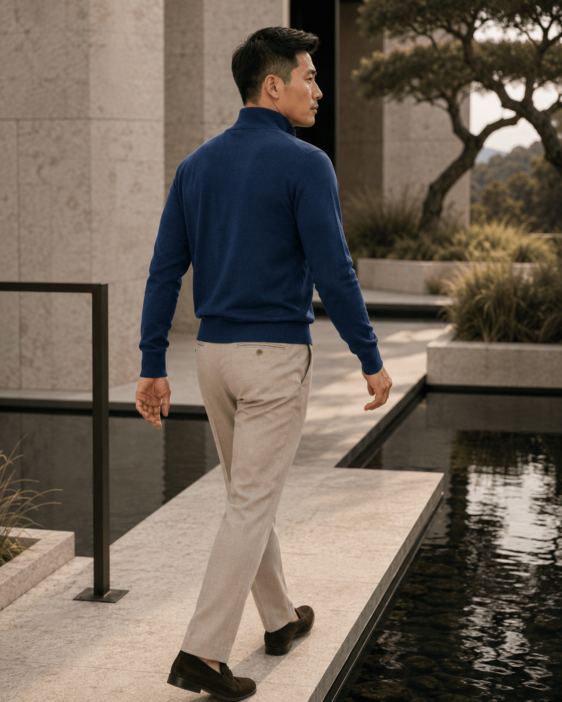 Cotton-Blend Quarter-Zip Sweater - F/X Fusion - Quarter-Zip Sweater - #color_Cobalt