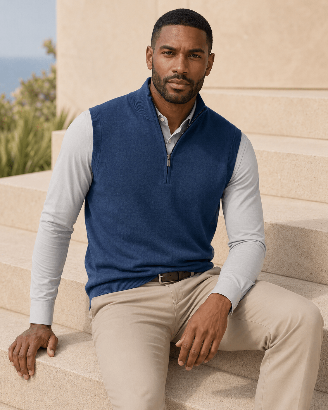 Cotton-Blend Quarter-Zip Vest - F/X Fusion - Quarter-Zip Vest - #color_Cobalt