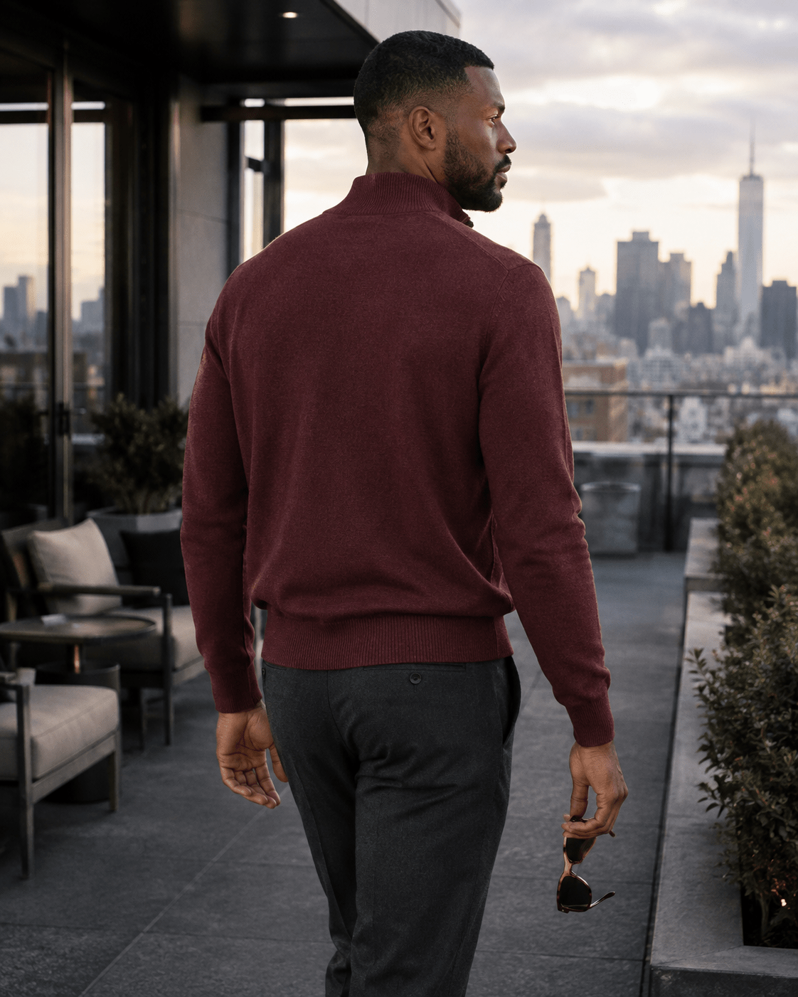 Cotton-Blend Quarter-Zip Sweater - F/X Fusion - Quarter-Zip Sweater - #color_Crimson Heather