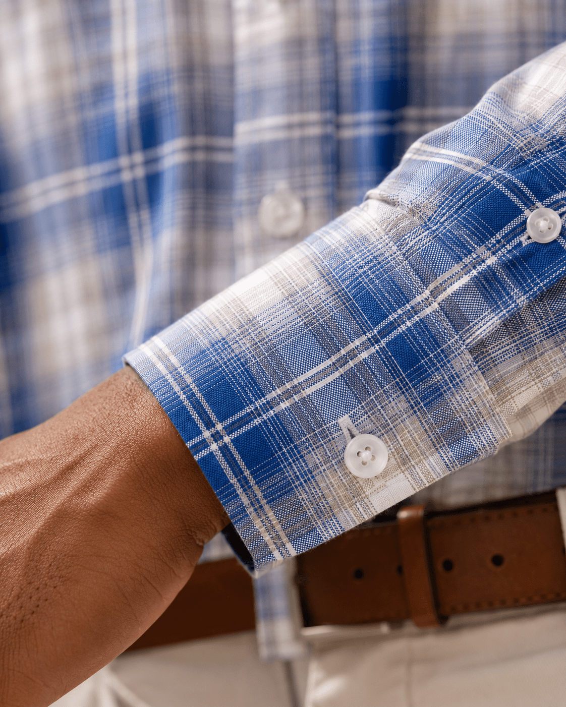 Twill Multi Plaid Button-Down Shirt - F/X Fusion - Button-Down Dress Shirt - #color_Blue